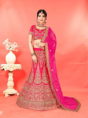 Women's Heavy Zari Embroidered Pink Silk Semi-Stitched Lehenga and unstitched Choli with Dupatta 1