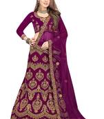 purple embroidered velvet semi stitched lehenga choli