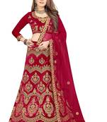 red embroidered velvet semi stitched lehenga choli