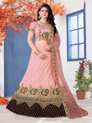 Pink Embroidered Silk Blend Semi Stitched Lehenga Choli 1