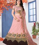 Pink Embroidered Silk Blend Semi Stitched Lehenga Choli