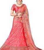 pink embroidered silk blend semi stitched lehenga choli