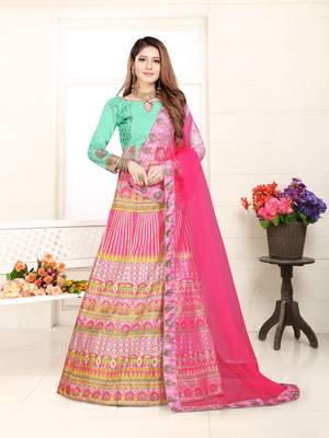 multicolor embroidered silk blend semi stitched lehenga choli 1