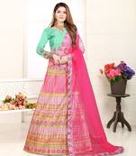 multicolor embroidered silk blend semi stitched lehenga choli