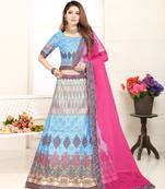 multicolor embroidered silk blend semi stitched lehenga choli
