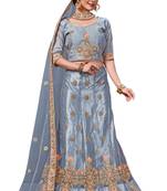 grey embroidered net semi stitched lehenga choli