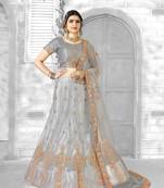 grey embroidered net semi stitched lehenga choli