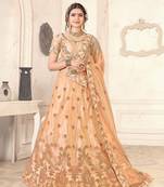 peach embroidered net semi stitched lehenga choli
