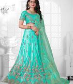 green embroidered net semi stitched lehenga choli