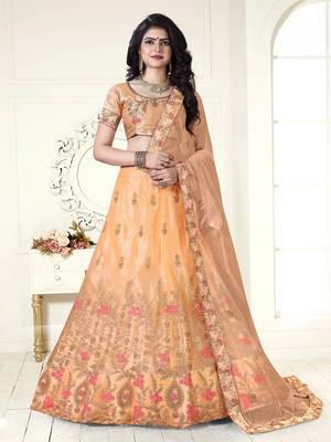 Peach Embroidered Net Semi Stitched Lehenga Choli 1