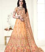 Peach Embroidered Net Semi Stitched Lehenga Choli