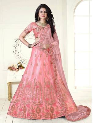 pink embroidered net semi stitched lehenga choli 1