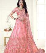 pink embroidered net semi stitched lehenga choli