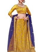 Yellow Embroidered Silk Blend Semi Stitched Lehenga Choli