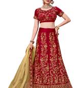 Maroon Embroidered Silk Blend Semi Stitched Lehenga Choli