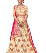 Beige Embroidered Silk Blend Semi Stitched Lehenga Choli