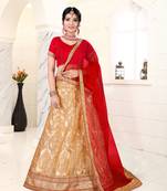 beige embroidered net semi stitched lehenga choli