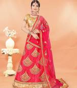 Pink Embroidered Net Semi Stitched Lehenga Choli