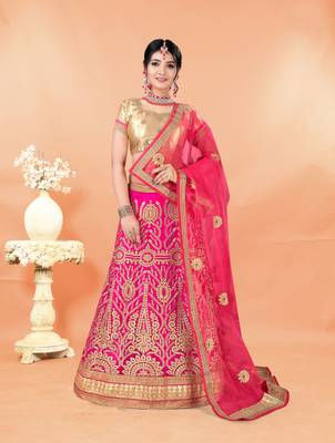 pink embroidered net semi stitched lehenga choli 1