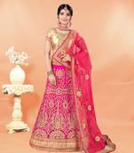 pink embroidered net semi stitched lehenga choli