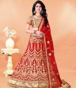 red embroidered net semi stitched lehenga choli