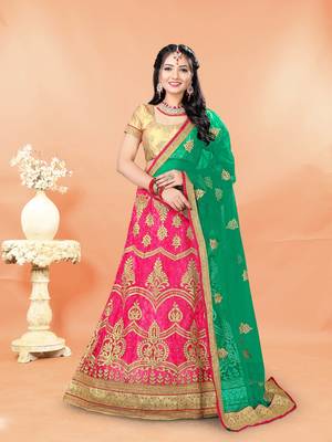 Pink Embroidered Net Semi Stitched Lehenga Choli 1