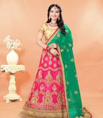 Pink Embroidered Net Semi Stitched Lehenga Choli