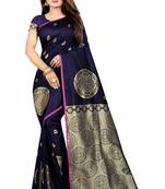 Blue printed cotton silk saree with blouse