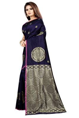 Blue printed cotton silk saree with blouse 2