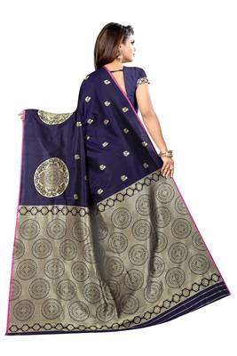 Blue printed cotton silk saree with blouse 3