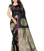 Black printed cotton silk saree with blouse