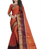 Red plain cotton silk saree with blouse