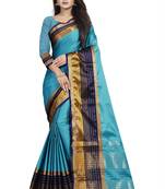 Sky blue plain cotton silk saree with blouse