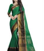 Green plain cotton silk saree with blouse