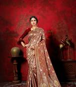Brown woven silk blend saree with blouse