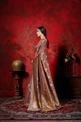 Brown woven silk blend saree with blouse 4