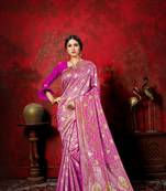 Dark hot pink woven silk blend saree with blouse