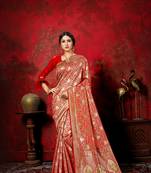 Red woven silk blend saree with blouse