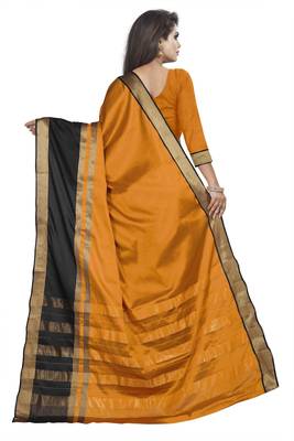 Orange plain cotton silk saree with blouse 3
