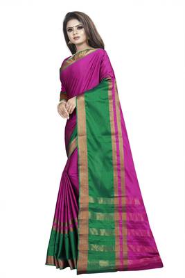 Pink plain cotton silk saree with blouse 2