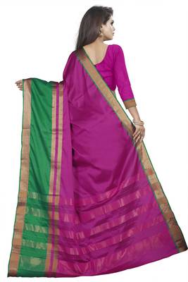 Pink plain cotton silk saree with blouse 3
