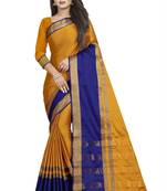 Mustard plain cotton silk saree with blouse