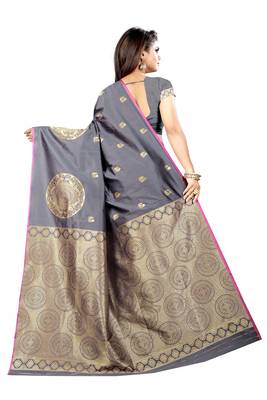 Grey printed cotton silk saree with blouse 3