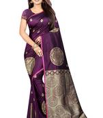 Purple printed cotton silk saree with blouse