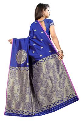 Blue printed cotton silk saree with blouse 2