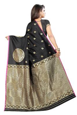 Black printed cotton silk saree with blouse 3