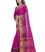 Pink plain cotton silk saree with blouse