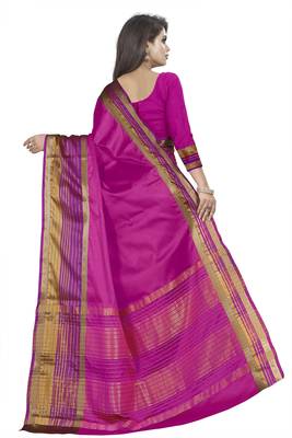 Pink plain cotton silk saree with blouse 2