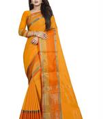 Yellow plain cotton silk saree with blouse