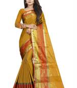 Mustard plain cotton silk saree with blouse